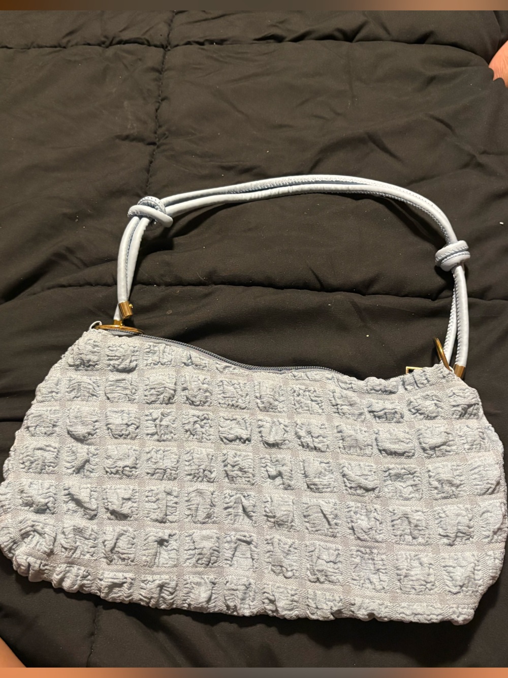 Light Blue Textured Shoulder Bag - Casual Women’s Handbag